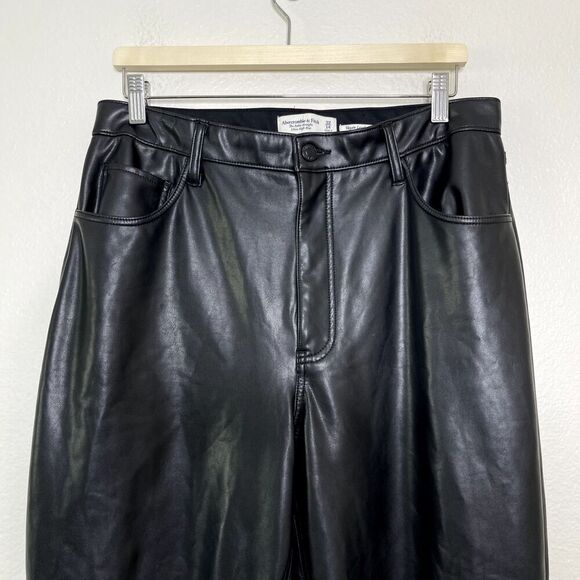 Abercrombie & Fitch Curve Love Ankle Straight 32/14 Vegan Leather Black Pants - Picture 8 of 12